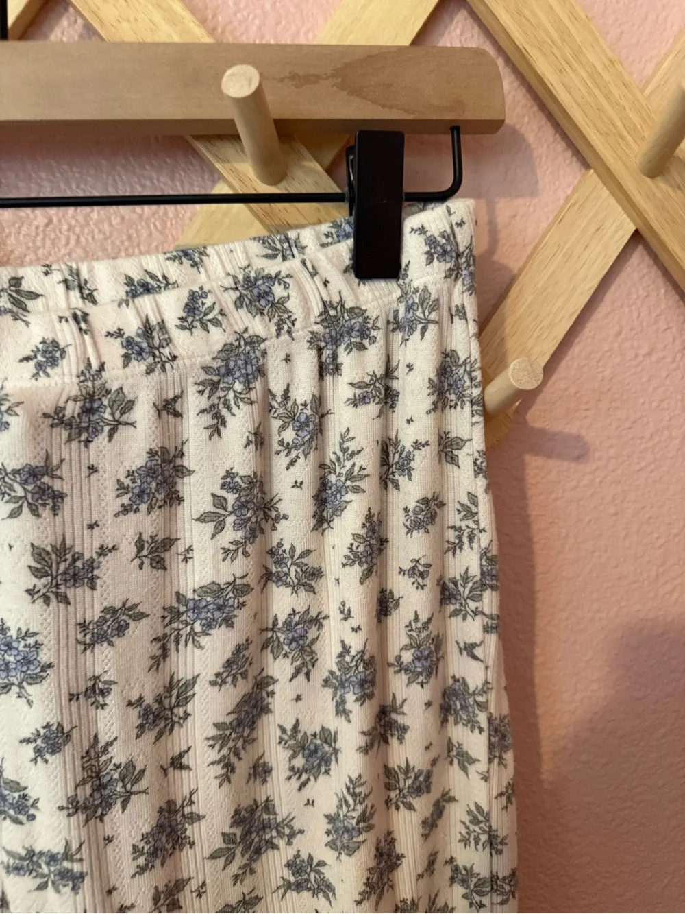 Posh Peanut Bamboo Cotton Pointelle Blue Floral Wide-Leg Pull-On Pants
